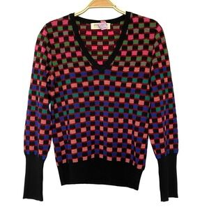 Anthropologie Aldomartins 80s Wool Blend Check Sweater Women XS Rainbow Clueless